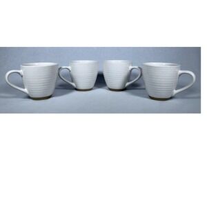 Set of (4) Food Network Stoneware Mugs White Rippled / Brown Speckled